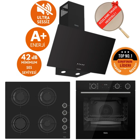 Ferre FryArt&SilentArt-SteamArt QEF Sessiz Yeni Seri Siyah Ankastre Set (D086-SA +XE64CS +CS205-FA) ürün görseli 1