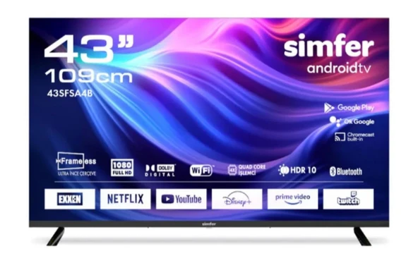 Simfer 43SFSA4B Full HD 43" 109 Ekran Uydu Alıcılı Android Smart LED TV ürün görseli 1
