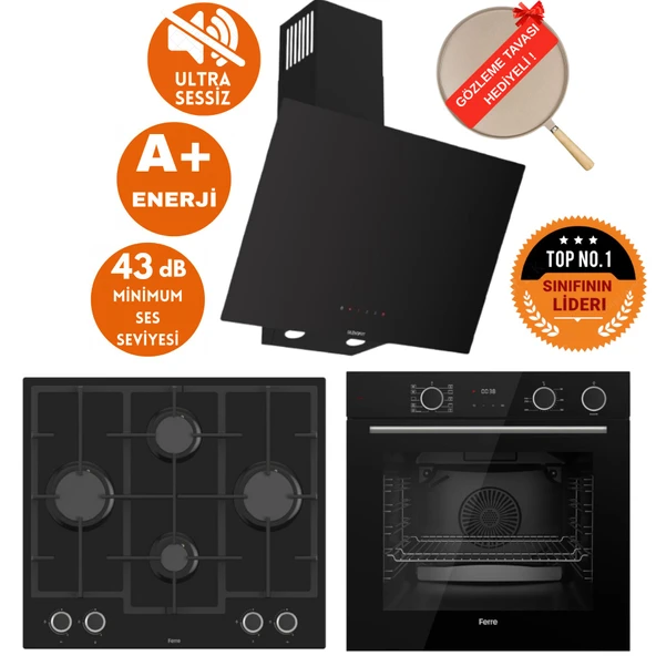 Ferre FryArt&SilentArt-SteamArt GIA Yeni Seri Sessiz Siyah  Ankastre Set ( D077-SA + XE64CS +LN385) ürün görseli 1