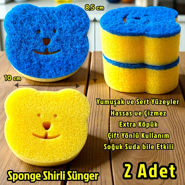 Technow Sponge Çift Taraflı Gülen Yüz Çok Amaçlı Sihirli Bulaşık Süngeri Sarı Lacivert  2 Adet ürün görseli 1