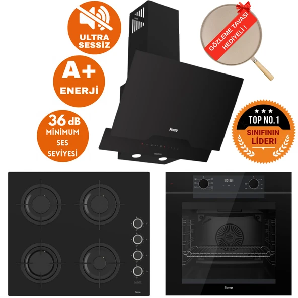 Ferre FryART&SilentArt Foria Ultra Yeni Seri Sessiz Siyah Ankastre Set (D063-SA +QEP63CS+ CS205-FA) ürün görseli 1