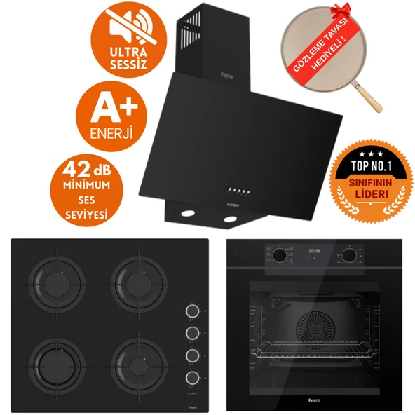 Ferre FryART&SilentArt Luzio  Yeni Seri Sessiz Siyah Ankastre Set (D086-SA +QEP63CS+ CS205-FA) ürün görseli 1