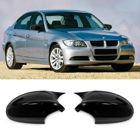 bmw e90 (2005-2008) parlak siyah boyalı batman-yarasa ayna kapağı ürün görseli 1