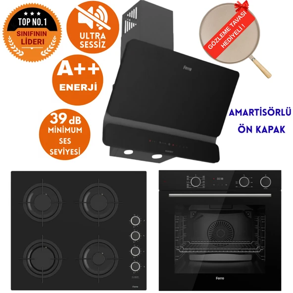 Ferre FryArt&SilentArt-SteamArt MİN Sessiz Yeni Seri Siyah Ankastre Set (D080-SA +XE64CS +CS205-FA) ürün görseli 1