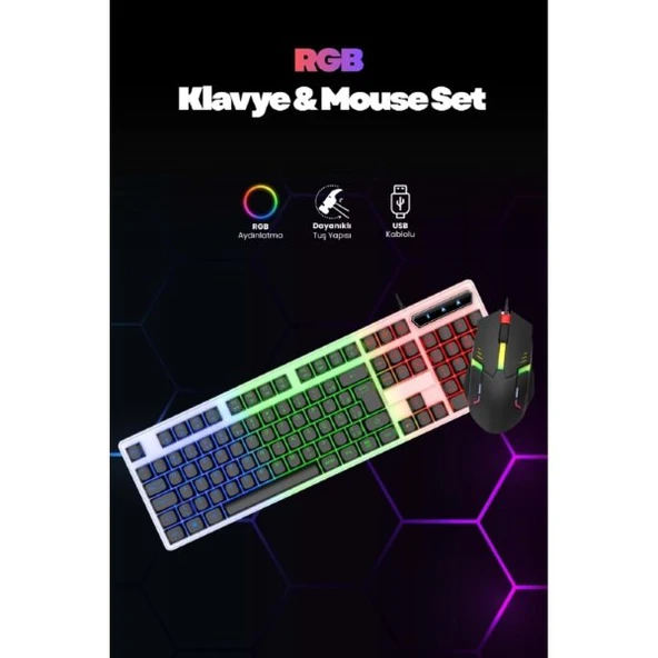 Kablolu Işıklı Gaming Standart Türkçe Q Klavye Ve Mouse Seti ürün görseli 1