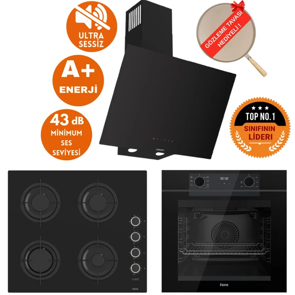 Ferre FryART&SilentArt Felio Ultra Yeni Seri Sessiz Siyah Ankastre Set (D077-SA +QEP63CS+ CS205-FA) ürün görseli 1