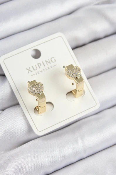 Xuping Zirkon Taşlı Kalp Model Gold Renk Kadın Küpe Vice1395 0465 ürün görseli 1