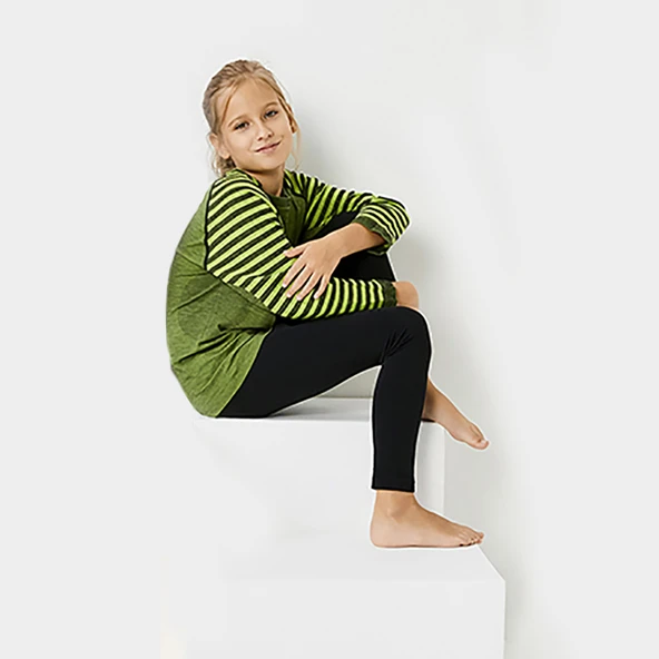 Thermoform Ultimate Merino Çocuk Seamless Çizgili Termal Uzun Kollu İçlik Seti Yeşil ürün görseli 1