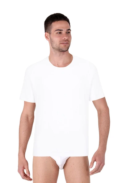 Thermoform Bambu Erkek Bisiklet Yaka Tişört Kısa Kollu Fanila Atlet ve Slip Külot Seti Beyaz ürün görseli 1