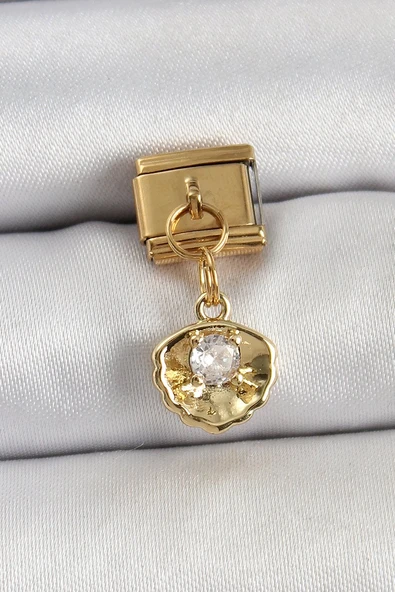 316L Çelik Sallantılı Zirkon Taşlı İstiridye Model Gold Renk Nomination Charm Vice1395 0230 ürün görseli 1