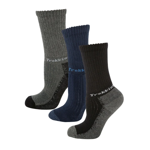 Thermoform Trekking Extra Dolgulu, Darbe Emici Kışlık Unisex Çocuk Çorap 3'lü Paket Siyah-Lacivert-Antrasit ürün görseli 1