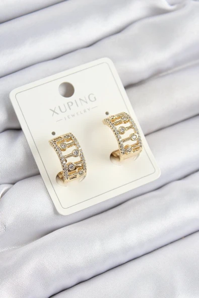 Xuping Zirkon Taşlı Çit Halka Model Gold Renk Kadın Küpe Vice1395 0464 ürün görseli 1