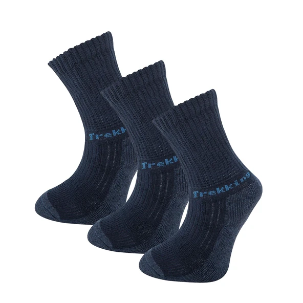 Thermoform Trekking Extra Dolgulu, Darbe Emici Kışlık Unisex Çocuk Çorap 3'lü Paket Lacivert ürün görseli 1