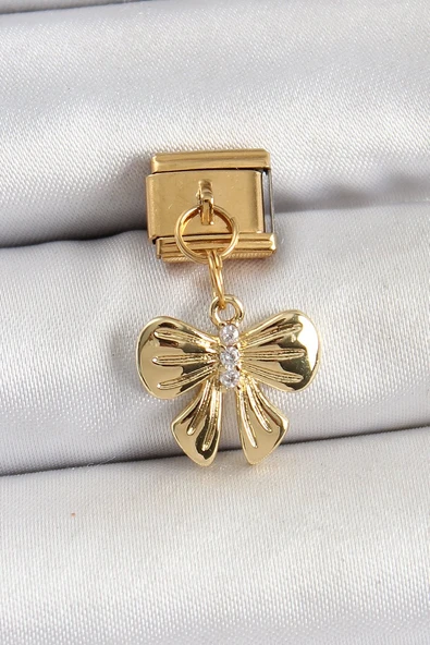 316L Çelik Sallantılı Zirkon Taşlı Fiyonk Model Gold Renk Nomination Charm Vice1395 0243 ürün görseli 1