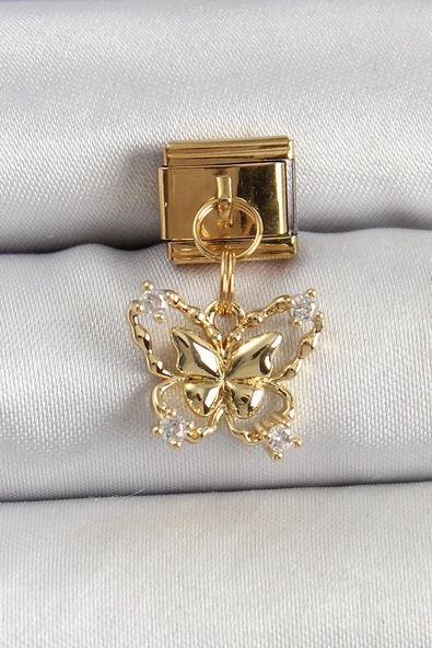 316L Çelik Sallantılı Zirkon Taşlı Kelebek Model Gold Renk Nomination Charm Vice1395 0212 ürün görseli 1