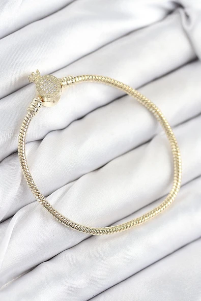 Pirinç Charm Zirkon Taşlı Taç Model Gold Renk Kadın Bileklik Vice1395 1089 ürün görseli 1