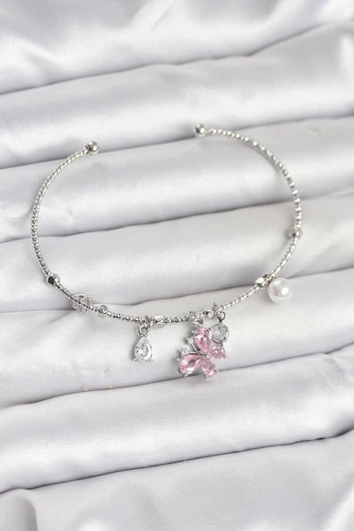 Pembe Kelebek Charmlı Gümüş Renk Kadın Bileklik Vice1395 1509 ürün görseli 1