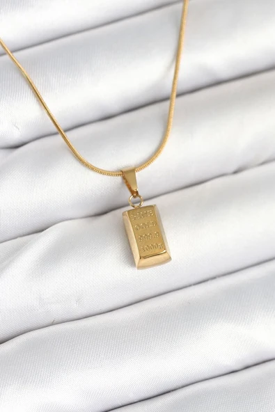 316L Çelik Gold Renk Mini Külçe Altın Model Kolye Vice1395 1407 ürün görseli 1