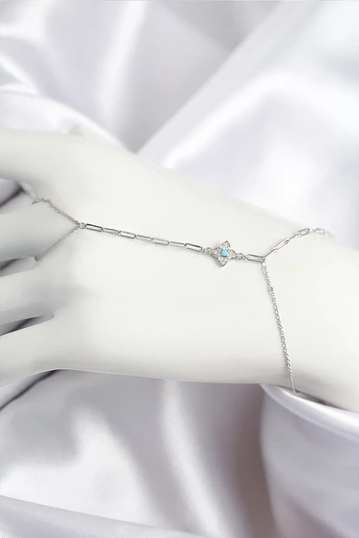 Pirinç Zirkon Taşlı Mavi Boncuklu Yonca Model Gümüş Renk Şahmeran Vice1395 1055 ürün görseli 1