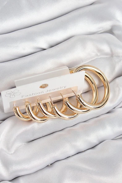 Pirinç Halka Model Gold Renk Kadın Set Küpe Vice1395 0766 ürün görseli 1