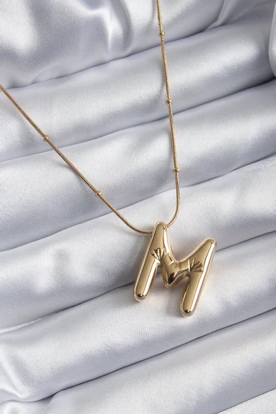 316L Çelik Gold Renk Bubble "M" Harf Model Kadın Kolye Vice1395 2297 ürün görseli 1