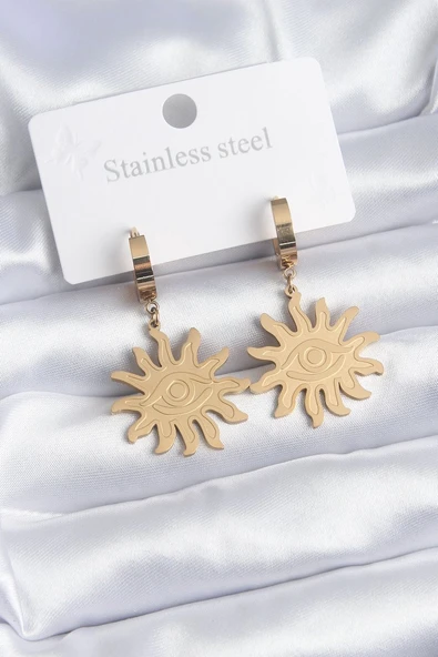 316L Çelik Gold Renk Güneş Model Göz İşleme Kadın Küpe Vice1395 2305 ürün görseli 1