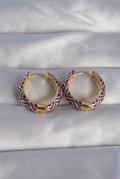 Pirinç Gold Renk Mor Etnik Desenli Halka Küpe Vice1395 2874 ürün görseli 1
