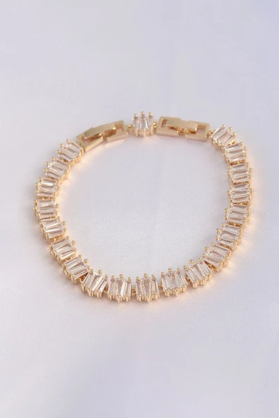 Vip Seri Pirinç Zirkon Taşlı Gold Renk Kare Su Yolu Model Bileklik Vice1395 2786 ürün görseli 1