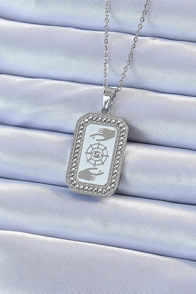 316L Çelik Zincir Gümüş Renk Mineli Zirkon Taşlı Göz Figür Tarot Kolye Vice1395 3253 ürün görseli 1