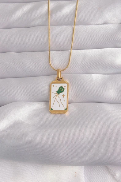 316L Çelik Gold Renk Beyaz Mineli Tarot Kolye Vice1395 3166 ürün görseli 1