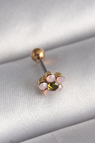 316L Çelik Gold Renk Zirkon Taşlı Çiçek Tragus Piercing Vice1395 3609 ürün görseli 1