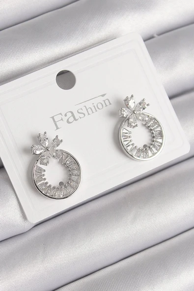 Pirinç Gümüş Renk Zirkon Taşlı Halka Model Çiçek Figür Kadın Küpe Vice1395 3756 ürün görseli 1