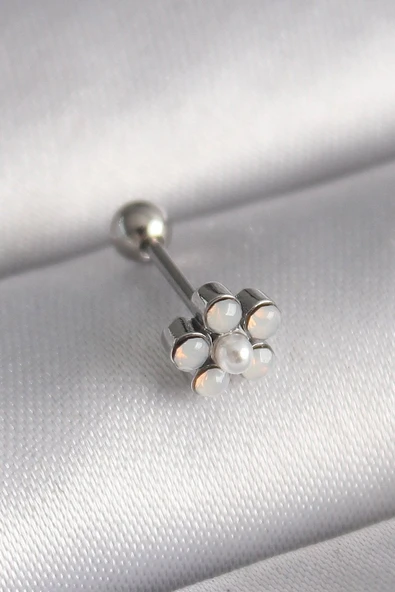 316L Çelik Gümüş Renk Zirkon Taşlı Çiçek Model Tragus Piercing Vice1395 3615 ürün görseli 1