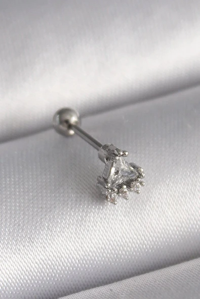 316L Çelik Gümüş Renk Üçgen Zirkon Taşlı Tragus Piercing Vice1395 3583 ürün görseli 1