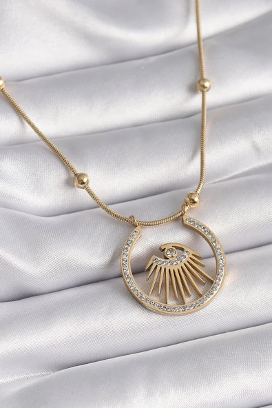 316L Çelik Gold Renk Zirkon Taşlı Göz Model Kadın Kolye Vice1395 3447 ürün görseli 1