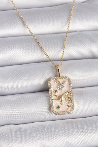 316L Çelik Gold Renk Zincir Boğa Burcu Zirkon Taşlı Kadın Kolye Vice1395 3504 ürün görseli 1