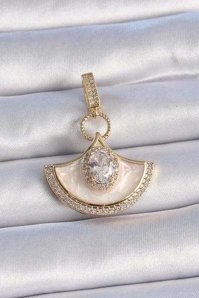 Pirinç Gold Renk Zirkon Taş Detaylı Beyaz Mineli Ajda Charm Vice1395 3462 ürün görseli 1