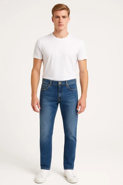 Erkek Slim Fit Dar Paça Esnek Likralı Denim Jeans Kot Pantolon - 7408 ürün görseli 1