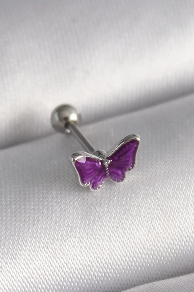 316L Çelik Gümüş Renk Mor Kelebek Model Tragus Piercing Vice1395 3619 ürün görseli 1
