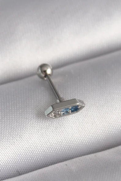 316L Çelik Gümüş Renk Mavi Zirkon Taşlı Tragus Piercing Vice1395 3617 ürün görseli 1