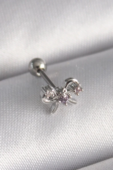 316L Çelik Gümüş Renk Zirkon Taşlı Kurdele Tragus Piercing Vice1395 3599 ürün görseli 1