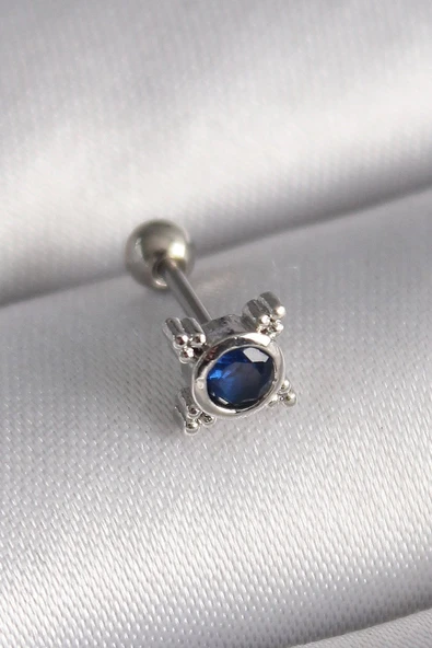 316L Çelik Gümüş Renk Mavi Zirkon Taşlı Tragus Piercing Vice1395 3605 ürün görseli 1