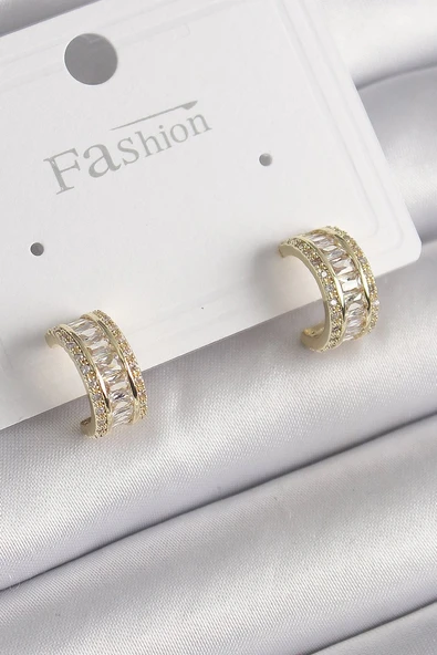 Pirinç Gold Renk Zirkon Taşlı Halka Model Kadın Küpe Vice1395 3974 ürün görseli 1