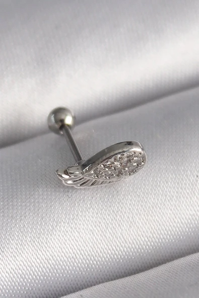 316L Çelik Gümüş Renk Zirkon Taşlı Kanat Tragus Piercing Vice1395 3603 ürün görseli 1