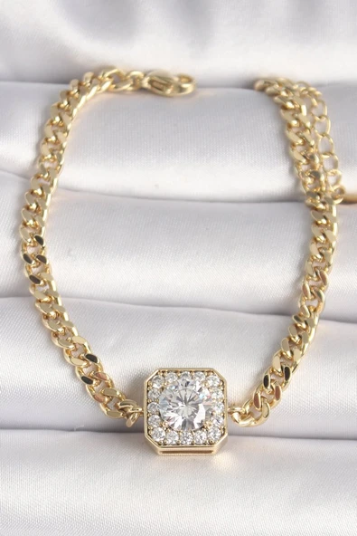 Pirinç Gold Renk Zincir Kare Zirkon Taş Model Xuping VIP Seri Kadın Bileklik Vice1395 4201 ürün görseli 1