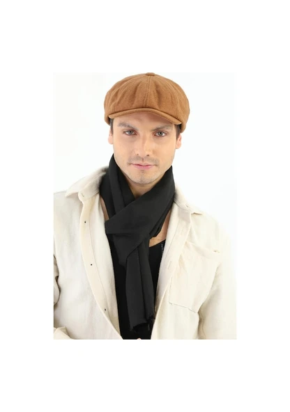 Kışlık 8 Parca Kaşmir Düz Renk Peaky Blinders Model Erkek Kasket London Şapka Taba ürün görseli 1