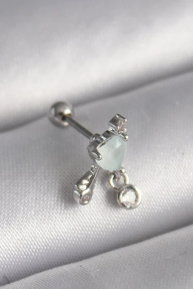 316L Çelik Gümüş Renk Beyaz Minelik Kalp Sallantı Zirkon Taş Detay Tragus Piercing Vice1395 3576 ürün görseli 1