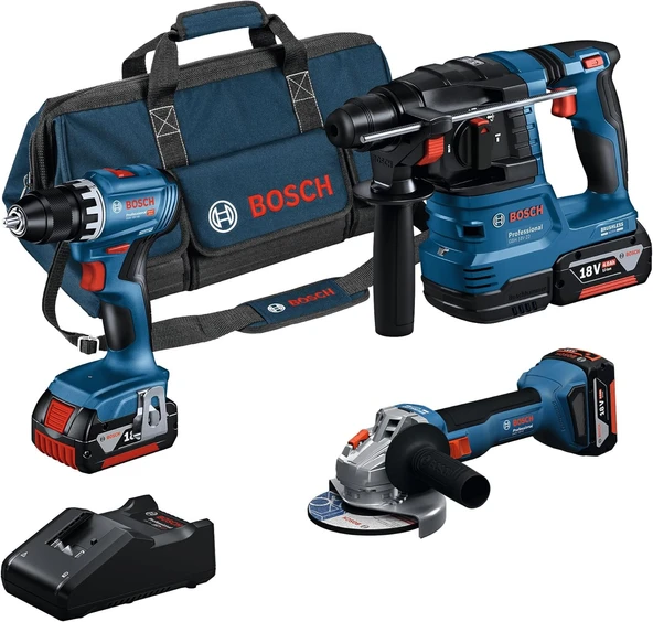 Bosch Professional GSR 18V-45 + GBH 18V-22 + GWS 18V-8 + 3 x GBA 18V 4.0 Ah Akülü Kombo Kit  - 0615A5007L ürün görseli 1