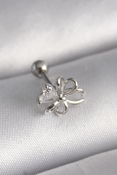 316L Çelik Gümüş Renk Zirkon Taş Detay Kurdele Model Tragus Piercing Vice1395 3620 ürün görseli 1