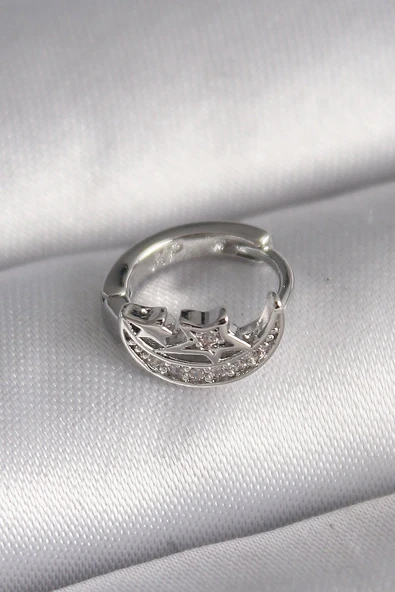 316L Çelik Gümüş Renk Zirkon Taşlı Ay Yıldız Model Tragus Piercing Vice1395 3634 ürün görseli 1